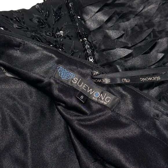 Sue Wong Strapless Cocktail Dress Sz 8 Black Beaded Formal Event Glam Feminine - Picture 6 of 16